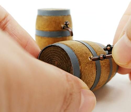Mini House Drink Accessories Miniature Wooden Beer Barrel Figurine Wine Barrel Model with Faucet and Wine Glass for Fairy Garden Pub Bar Decoration