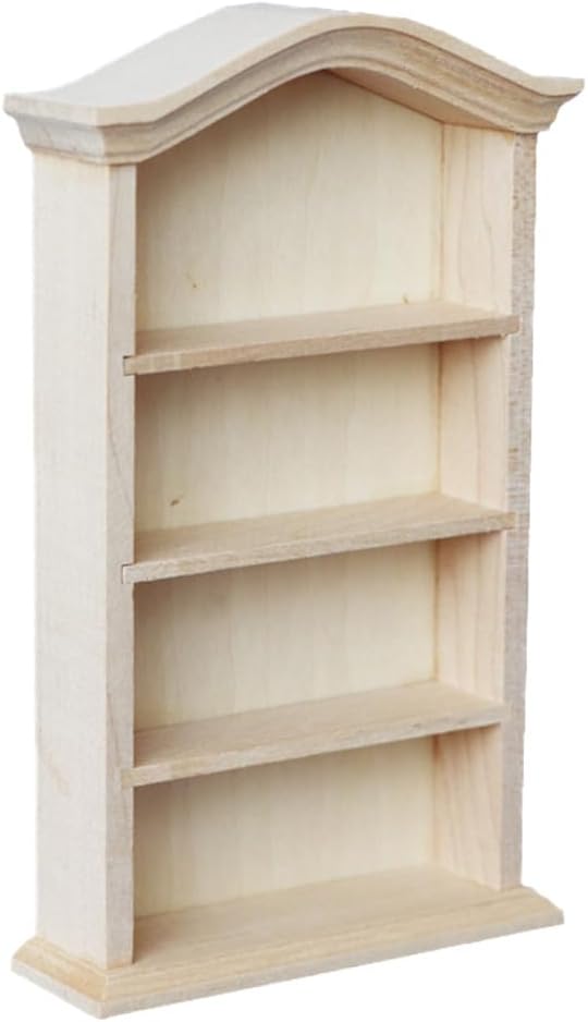 Garneck Dollhouse Wooden Bookshelf 1:12 Scale Miniature Dollhouse Furniture Arc Top Bookcase Storage Rack DIY Mini Modeling Toy