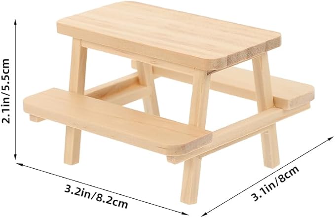 Besportble Mini Wooden Picnic Table and Chair Set 3.23In Dollhouse Furniture Miniature Table and Tiny Chairs Decorative Model for Dollhouse Accessories and Scene Layout