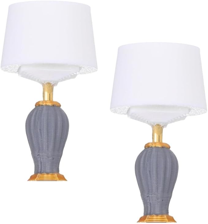 2 Pcs Miniature Table Lamp Models – 1:12 Scale European Design Dollhouse Furniture – Mini Bedside Lamps for DIY Desktop Decoration, Bedroom Diorama, Sand Table, Office, Study & Creative Ornaments
