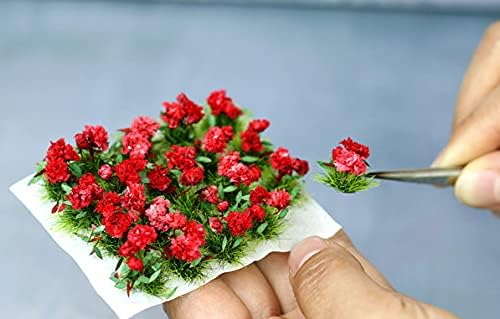 Warmtree 40 Pcs Flower Cluster Flower Vegetation Groups Grass Tufts Miniature Static Scenery Model for DIY Architecture Building Model Railway Train Diorama Garden Scenery Landscape Layout (White)