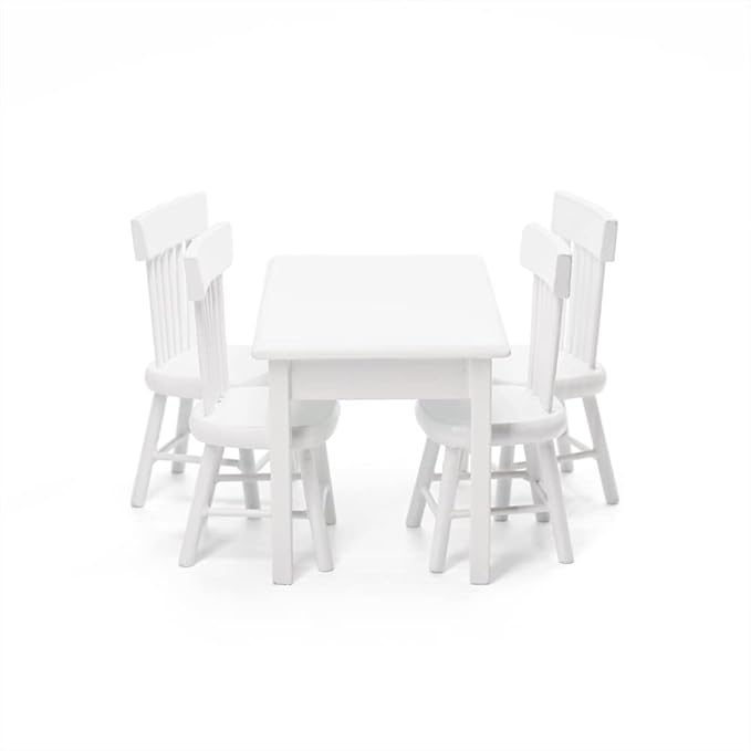 Odoria 1/12 Miniature Dining Table and Chairs Dollhouse Kitchen Furniture Accessories, White