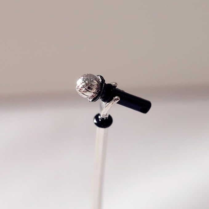 1/12 Scale Dollhouse Miniature Metal Microphone Stand, Adjustable Studio Recording Equipment for Music Room, Realistic Miniature Decor Accessories, Doll House Accessories and Furniture