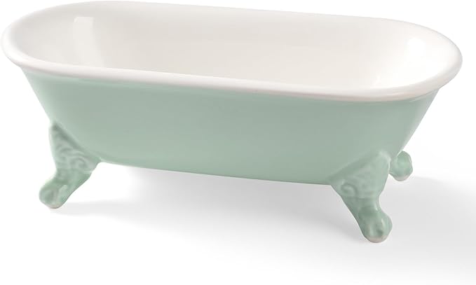 NEWHENGS 6.5" Ceramic Mini Decorative Clawfoot Bathtub Bar Soap Dish, Kitchen Sponge Holder and Shower Tray for Bathroom, 1 Pack(Bright Teal)