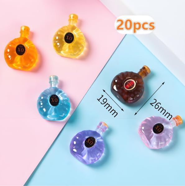 20-Pieces Miniature Toy Food & XO Wine Bottles Set – 6 Color Options, Dollhouse Drink Accessories for Mini Bar, Tabletop Décor, and DIY Craft Projects (Random Selection)
