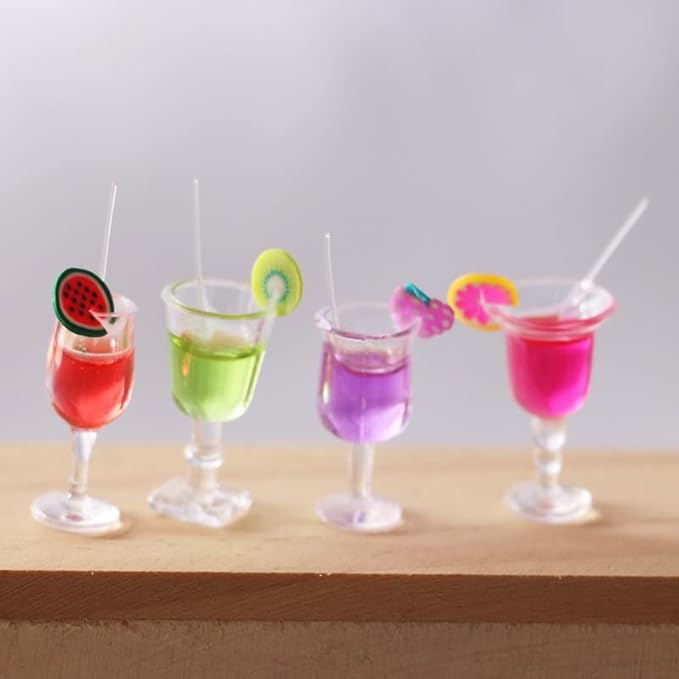4-Piece 1:12 Scale Mini Bar Set - Hyper-Realistic Resin Wine & Cocktail Bottles for Dollhouse Kitchens, Architectural Models & Photography Props