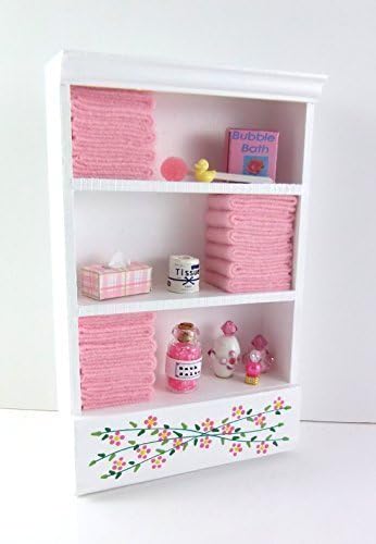 Town Square Miniatures Dolls House Miniature Bathroom Furniture Shelf Unit Pink Towels & Accessories