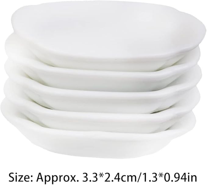 Dolls House Accessories, Dollhouse Dishes Miniature White Ceramic Plates Food Container Bowl Set 3.3×2.4cm 5PCS
