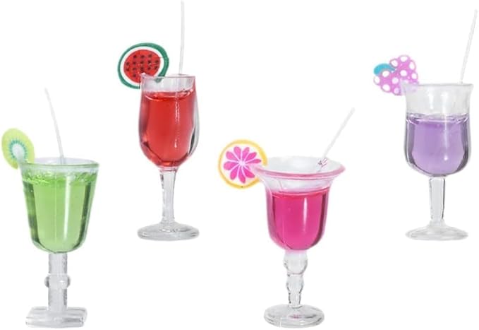 4Pcs Miniature Dollhouse Beverage Set, 1:12 Scale Mini Miniature BottlesResin Wine and Juice Bottles with Cocktail Cups, Mini Food Mini House Drink Accessories Dollhouse Decoration Kitchen Decor