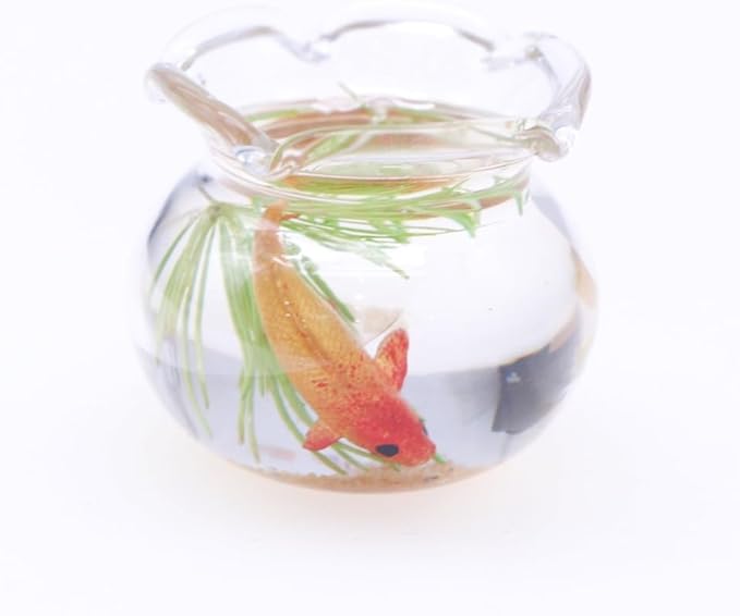 1Pcs Multicolour Mini Round Fish Tank Realistic Glass Decor for Dollhouse Display Captivating Miniature for Crafts Ornaments Handmade Landscape,Miniature Goldfish Bowls,Dollhouse Accessories(Gold)