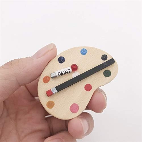 Dollhouse Decoration Accessories, 1/12 Dollhouse Miniature Wooden Easel Oil Painting Set Palette Watercolor Box Simulation Toys for Doll