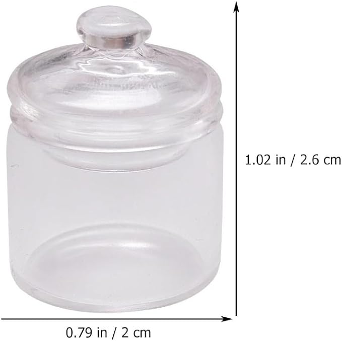 2 Pcs Miniature Glass Storage Jars with Lids for Dollhouse Decoration, Clear Mini Glass Canisters for Miniature Scenes, Creative Candy Containers
