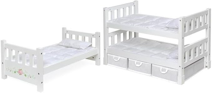 Convertible Doll Bunk Bed - 1-2-3 Stackable Design with Baskets & Personalization Kit