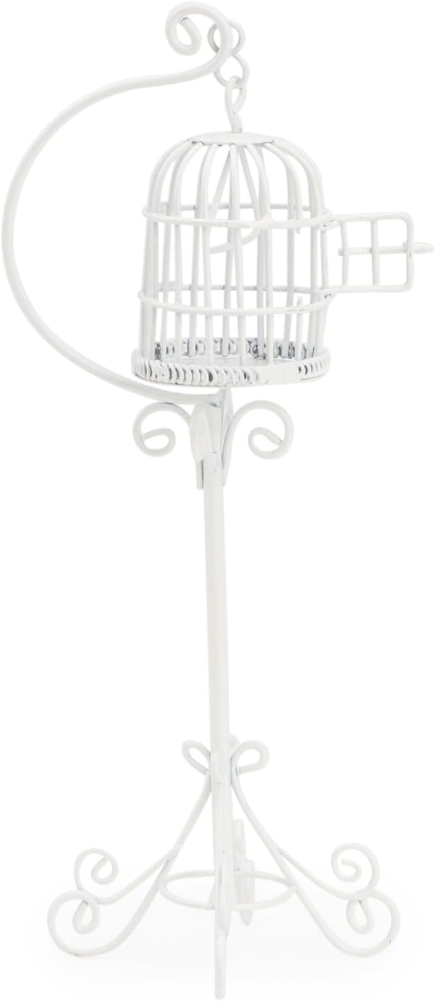 Dollhouse Birdcage 1:12 Scale Accessories Miniature Bird Cage Floor Stand Openable Cage Alloy Birdcage Model Mini House Decoration Ornament (White)