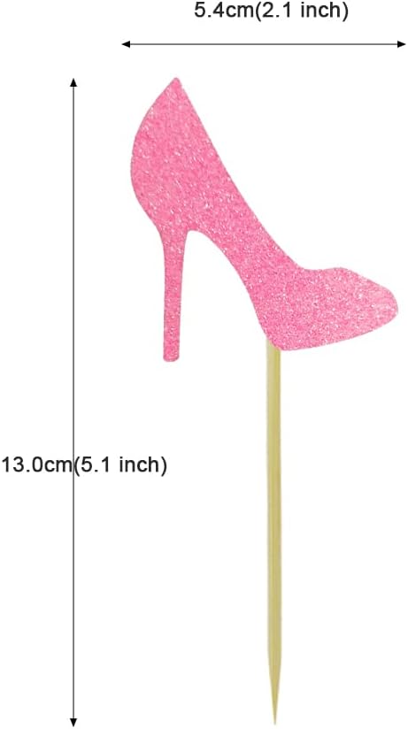 Morndew 24 PCS Pink Glitter Heels Cupcake Toppers for Theme Party Gender Reveal Party Baby Shower Birthday Party Wedding Party Decorations