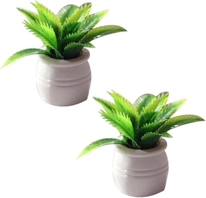 1:12 Scale Mini Potted Plants - Resin Botanical Decor for Dollhouse Kitchens and Living Rooms, Evergreen DIY Craft Accessories with Lifelike Foliage (2PCS)