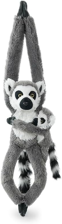 2pcs Lemur Hanging Stuffed Animal Mother with Baby Hangs Plush Toys, Hooks and Stuffed Animals with Rings for Kids, Gifts for Boys and Girls