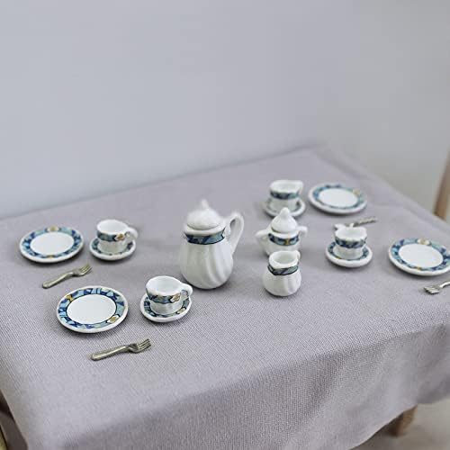 Dollhouse Decoration Accessories, 1:12 Dollhouse Miniature Scene Model Tea Cup Set Cake Mini Doll Plates Knife Fork Spoon
