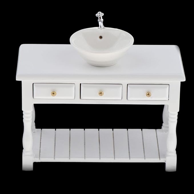 Baosity 1/12 Scale Basin Sink,Mini House Bathroom Furniture Sink,Wash Basin Cabinet for Doll House Furniture Model Bathroom Kitchen Decoration Accessories