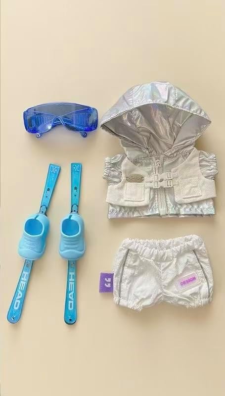 Handmade 17cm Mini Doll Ski Outfit – Winter Snowsuit (Jacket & Pants) with Goggles and Boots – Fits 17cm Collectible Figures – Doll Not Included (Blue)