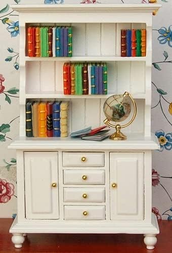 1:12 Scale Miniature Cupboard Bookshelf Classic Wooden Mini Storage Hutch Kitchen Dollhouse Bookshelf Wood Cabinet 1:12 Furniture Display Showcase Decoration Sideboard Accessories (White)