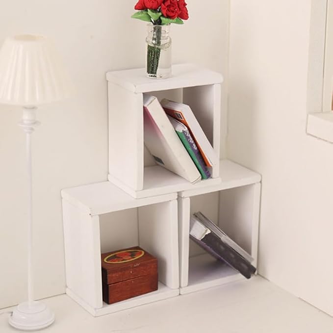 TOYANDONA 6pcs Dollhouse Miniature Storage Rack Floating Shelves Doll House Wall Rack Bookshelf Display Dollhouse Furniture Accessories White, 5.00X4.20X2.80CM, 7Z1025312FXTZ