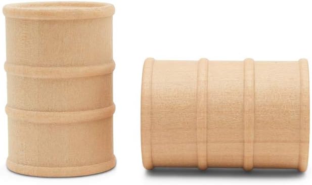 Wooden Oil Drums 1-5/8 Inch, Pack of 50, Small Unfinished Cargo Barrel, Perfect for Miniatures, Scale Models, Play Train Making or Woodworking Craft Projects, by Woodpeckers