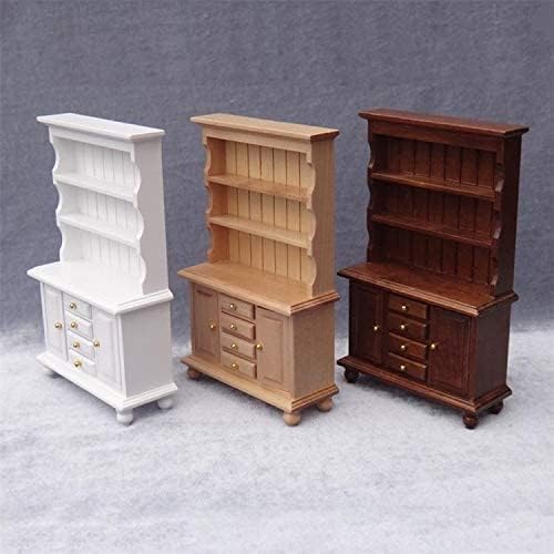 1:12 Scale Miniature Cupboard Bookshelf Classic Wooden Mini Storage Hutch Kitchen Dollhouse Bookshelf Wood Cabinet 1:12 Furniture Display Showcase Decoration Sideboard Accessories (Wood Color)