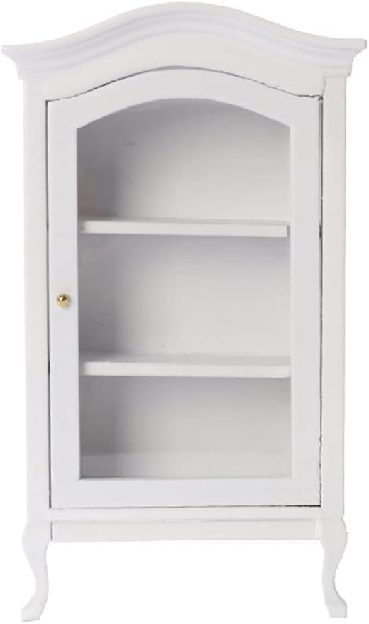 Dollhouse Furniture Display Shelf 1:12 Scale Miniature Bookshelf Cabinet Decoration Classic Wooden Storage for Mini Artificial House Accessories (White)