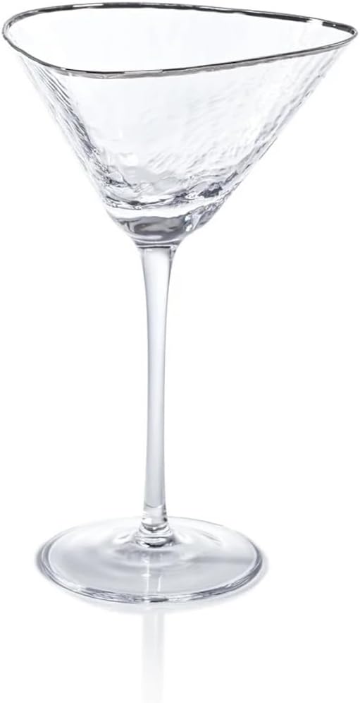 Zodax Aperitivo Triangular Stemware or Glassware - Clear with Platinum Rim - Sets of 4 (Martini)
