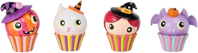 December Diamonds 4pc Halloween Cupcake Set – Handcrafted Miniatures – Spooky Sweet Seasonal Décor