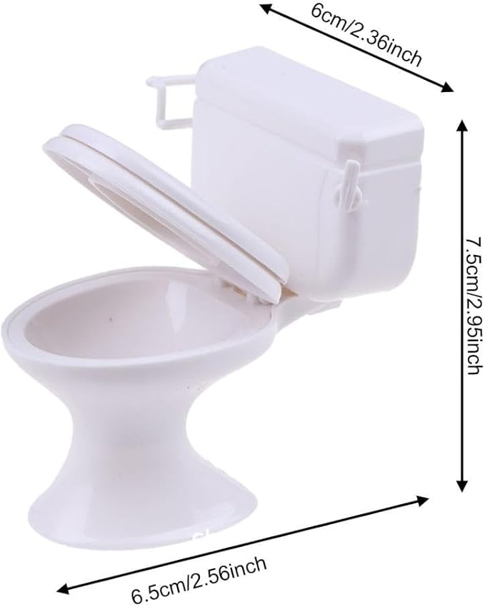 Almencla White Dollhouse Furniture Model Bathroom Toilet Miniature Toy for Doll