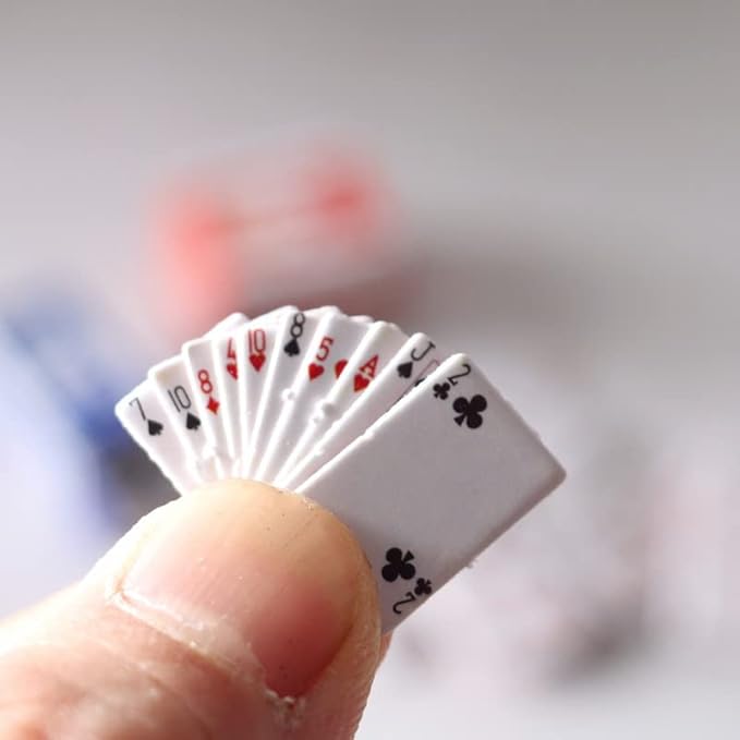 Dollhouse Decoration Accessories, 1:12 Dollhouse Ornament Mini Playing Cards Set with 2 Boxes