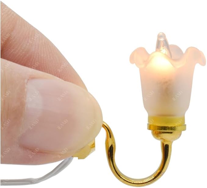 iLAND 1/12 Scale Accessories of Dollhouse Lights, Classic Miniature Lamp for Dollhouse Decoration, Pretty Glass Floral Wall Light w/Plug