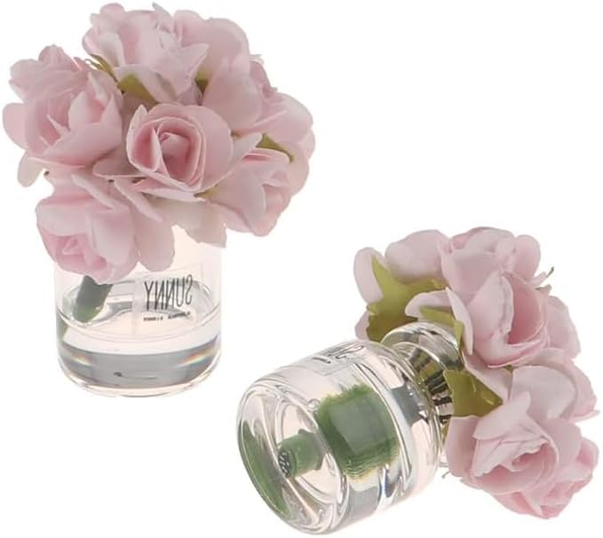 2 Pcs Dollhouse Miniature Flowers Dollhouse Mini Vase with Flower Dolls House Flower Glass Vase 1:12 Scale Dollhouse Miniature Flower in Vase, Lightweight Dollhouse Decor