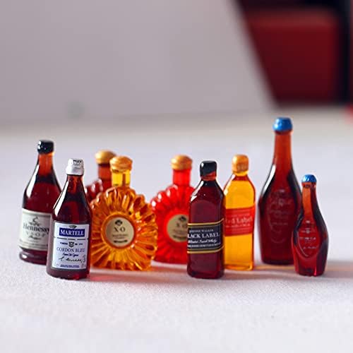 SXFSE Dollhouse Decoration Accessories, 1:12 Dollhouse Ornament 9 Pcs Mini Wine Bottles
