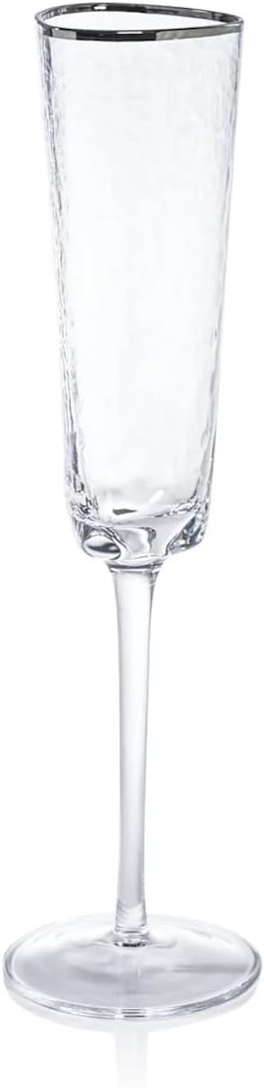 Zodax Aperitivo Triangular Stemware or Glassware - Clear with Platinum Rim - Sets of 4 (Champagne)
