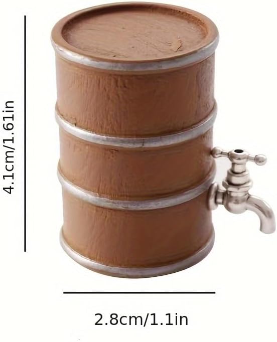Miniature Beer and Wine Barrel Set with Mugs, Brown Wooden Style Kegs, 1:12 Scale Dollhouse Accessories, 6 Piece Collection