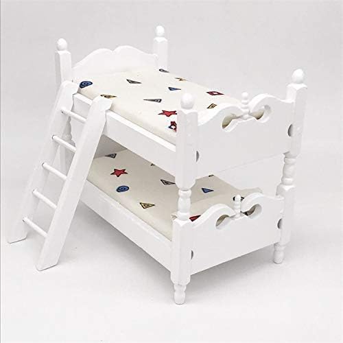 Loft Bed, 1:12 Wooden Dollhouse Miniature Furniture Decor Bunk Bed with Ladder, Bedroom Set Play Toy