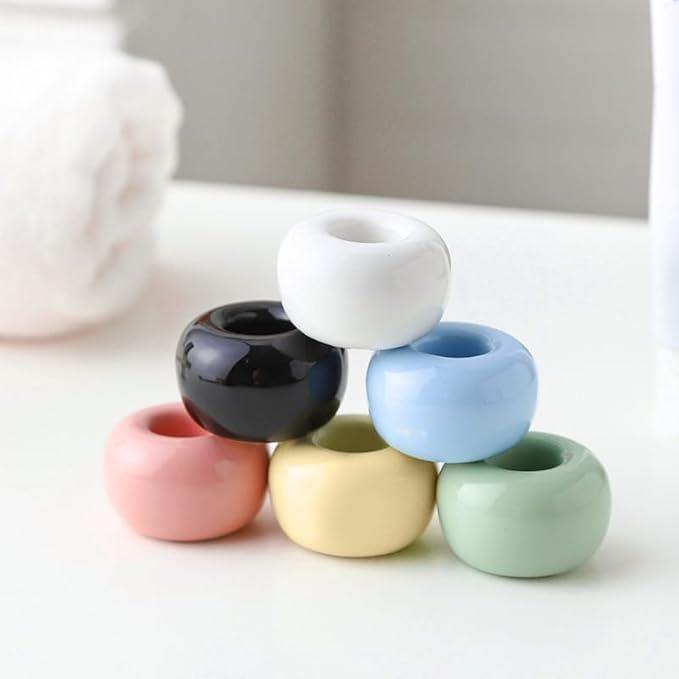 HalfofLife Mini Ceramics Toothbrush Holder Stand for Bathroom Vanity Countertop, Handmade Couple Toothbrush Head Holder, Shaver Holder and Office Pen Holder, Yellow&Green, Pack of 2