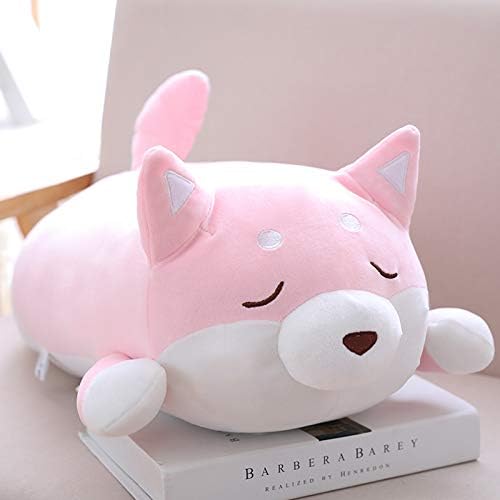 Shiba Inu Dog Plush Pillow, Cute Soft Corgi Stuffed Animals Doll Toys Gifts for Valentine, Christmas, Birthday, Bed, Sofa Chair (Pink Smiling Eye, 21.3in)