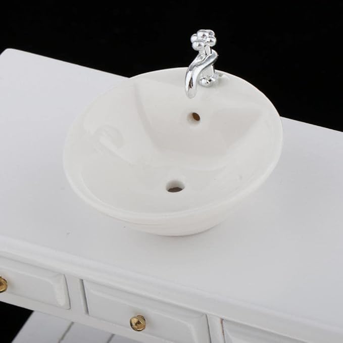 Baosity 1/12 Scale Basin Sink,Mini House Bathroom Furniture Sink,Wash Basin Cabinet for Doll House Furniture Model Bathroom Kitchen Decoration Accessories