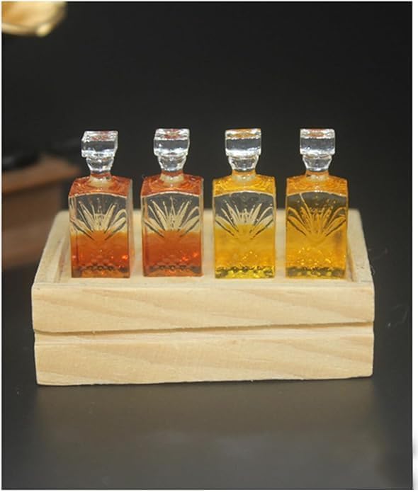 6-Piece 1:12 Scale Dollhouse Miniature Wine and Whiskey Bottle Set, Miniature Accessories Whiskey Wine Bottle Bar Model Convenient and Nice Decorations, Dollhouse Accessories