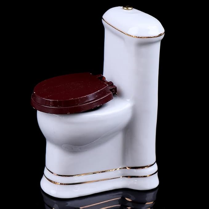1:12 Dollhouse Miniature Porcelain Bathroom Set 5 PCS White Ceramic Toilet Basin Bathtub Mirror Miniature Furniture Doll Accessories for Bathroom Cake Topper Toy Fairy House Furniture Miniature Toys