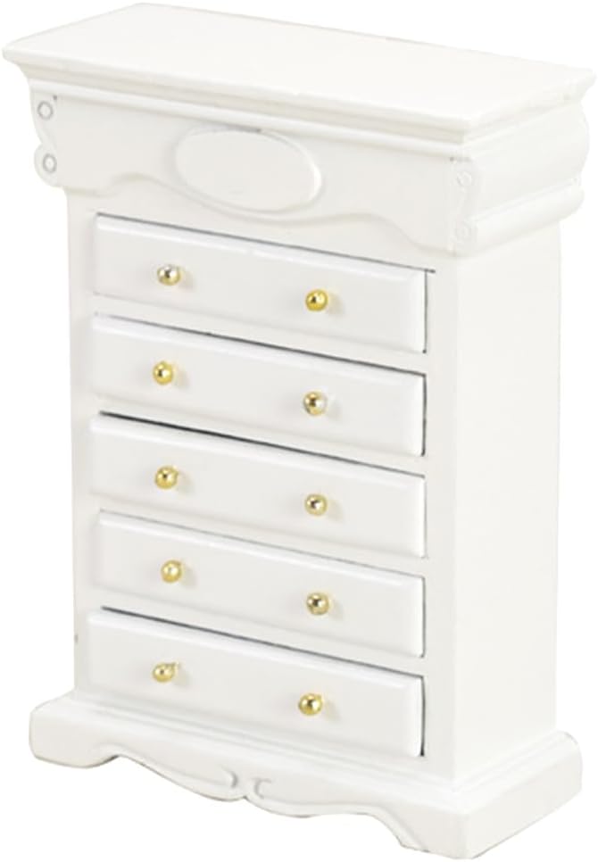 LOGOFUN Dollhouse Furniture Miniature Cabinet Bedside Cabinet Model Vintage Mini House Decoration (White)