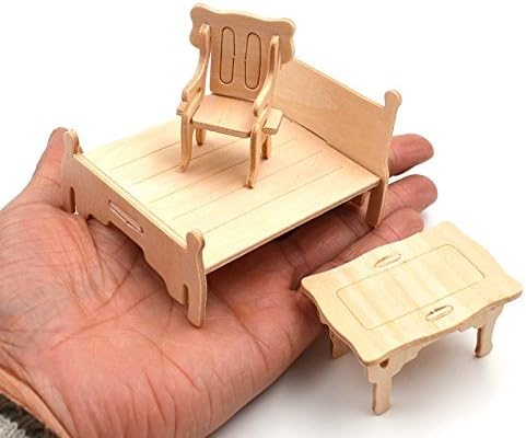 Dollhouse Furniture - Laser Cut Wooden 3D Puzzle Miniature Doll House Kit House Furniture Set - 34 Pieces