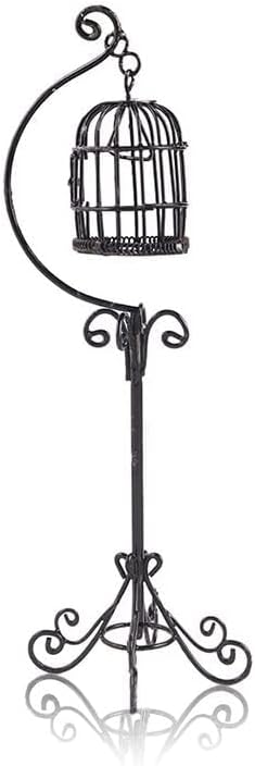 Dollhouse Birdcage 1:12 Scale Accessories Miniature Bird Cage Floor Stand Openable Cage Alloy Birdcage Model Mini House Decoration Ornament (Black)