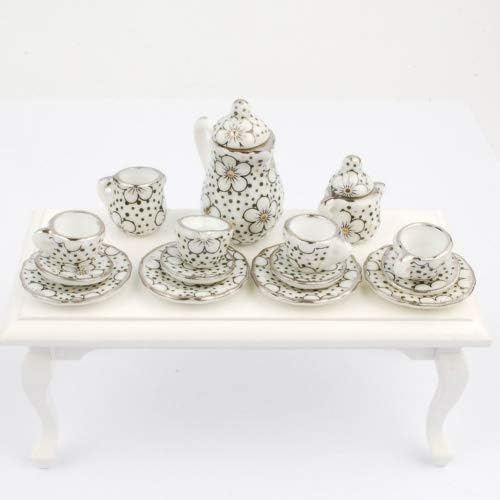 NW 1 Set 15 Pieces 1:12 Ceramics Tea Cup Set Lovely Dollhouse Decoration Set Dollhouse Kitchen Accessories(#3)