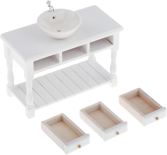 Baosity 1/12 Scale Basin Sink,Mini House Bathroom Furniture Sink,Wash Basin Cabinet for Doll House Furniture Model Bathroom Kitchen Decoration Accessories