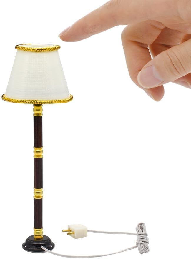 iLAND 1/12 Scale Accessories of Dollhouse Lights, Classic Miniature Lamp w/Plug for Dollhouse Decoration, Neoclassical Mini Flooring Lamp